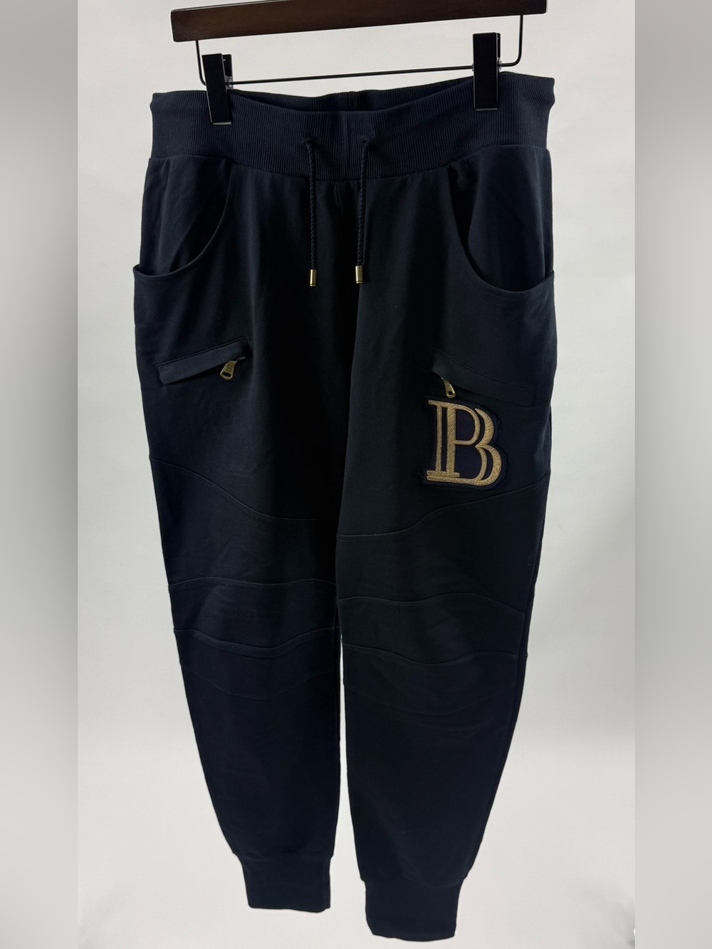 Balmain Navy Blue Men's Joggers with Gold 'B' Patch
